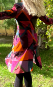 Coat Natacha. Seventies pourpre. Unique piece, 38. Printed velvet
