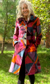 Coat Natacha. Seventies pourpre. Unique piece, 38. Printed velvet