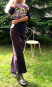 Jupe Broadway. Dentelle et pierres. Prune. Denim. Taille 36, Longue