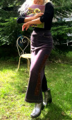 Jupe Broadway. Dentelle et pierres. Prune. Denim. Taille 36, Longue