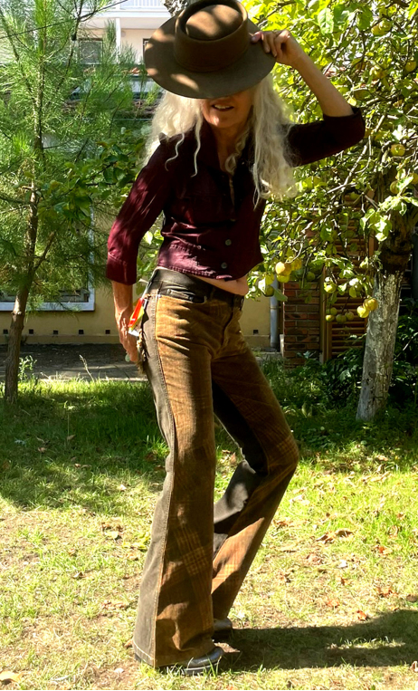 Pantalon denim et velours losanges. Taille 36. Pièce unique, flare