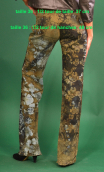 Pantalon Saxo. Empreintes. Taille 36, pièce unique. Denim imprimé bronze