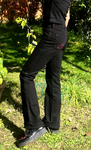 Pantalon Saxo. Denim Rockabily noir. 38. Jean stretch, coupe droite