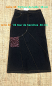 Jupe Diamond. Denim choco et dentelle, stretch, droite, ajustée