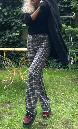  Pantalon Tartans gris. Carreaux Stretch, coupe droite, taille 36
