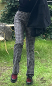  Pantalon Tartans gris. Carreaux Stretch, coupe droite, taille 36