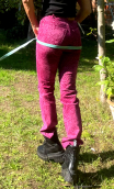 Pantalon Saxo. Pois FLock fuchsia, imprimé velours. Petit