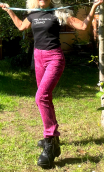 Pantalon Saxo. Pois FLock fuchsia, imprimé velours. Petit
