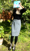 Jupe Odette. Vichy laine bleu. Taille 38, droite, doublée, chaude