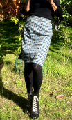 Jupe Odette. Vichy laine bleu. Taille 38, droite, doublée, chaude