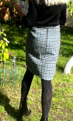 Jupe Odette. Vichy laine bleu. Taille 38, droite, doublée, chaude