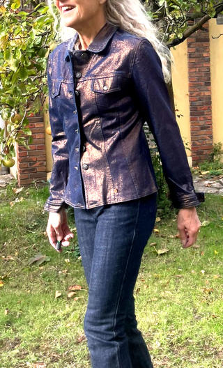 Veste Georgia. Glam. Bleu. Denim stretch, enduction lurex
