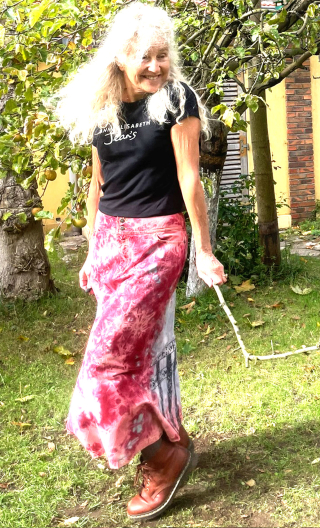 Jupe Deep purple rose, longue. Coton tie and dye évasée, taille 38