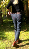 Pantacourt Rodeo. Denim blue black. 7/8ème, stretch, 5-poches