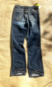Pantalon Saxo. Denim clous et gros fils. Blue black. Jean stretch décor diams