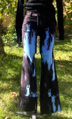 Pantalon Saxo imprimé Flammes bleu. Velours lisse, Petit 36, taille 34