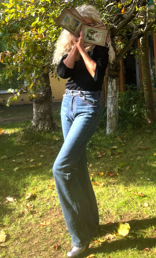 Pantalon Saxo. Denim stone used. Jean stretch, droit, taille 36