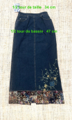 Jupe Broadway. Pommier et gobelin. Denim marron brodé. Longue
