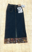 Jupe Broadway. Pommier et gobelin. Denim marron brodé. Longue