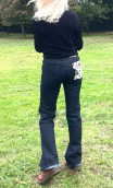 Pantalon Saxo. Denim bleu intense. Taille 36 Stretch. Coupe droite