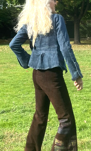 Veste Santiago denim stretch, à basque, taille cintrée, manche longue