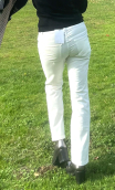 Pantalon Elvis. Velours calcaire. Jean stretch blanc