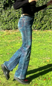 Woman trousers Denim printed flowers. Jean 5-poches stretch. Size 36