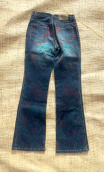 Woman trousers Denim printed flowers. Jean 5-poches stretch. Size 36