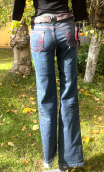 Pantalon Jane. Denim bleu used. Jean 5-poches stretch. Taille 36