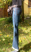 Pantalon Jane. Denim bleu used. Jean 5-poches stretch. Taille 36