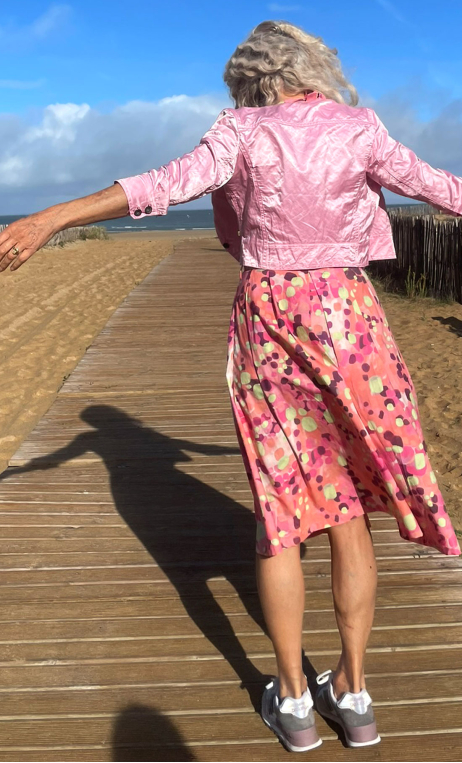 Blouson Roméo. Calypso. Rose. Tissu mémoire métal. Taille petit