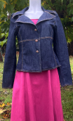  Veste Marguerite. Denim bleu brut, manche longue, féminine, légère