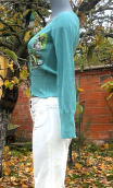Cardigan Rebecca. Turquoise. Top maille jersey brodée fleurs