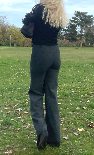 Pantalon Marlène. Caviar gris. Lainage, large, fabrication française