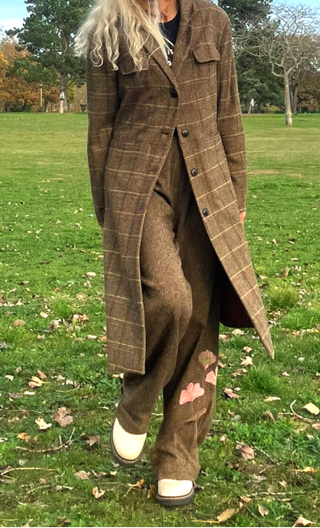 Manteau lainage marron à carreaux, doublé, fabrication française