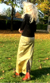  Jupe Barbara. Roadbook kaki, Longue, gabardine coton enduction or