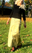  Jupe Barbara. Roadbook kaki, Longue, gabardine coton enduction or