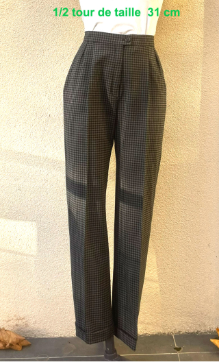 Pantalon Sixties. Vichy gris. Lainage stretch, fabrication française