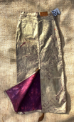  Jupe Barbara. Roadbook pourpre, Longue, gabardine coton enduction or