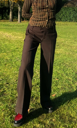 Pantalon Corleone. Marron. Polyester stretch, large loose fluide, chic