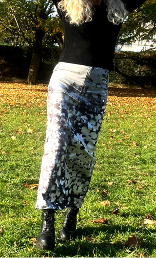  Jupe Sirène. Argent noir, Longue, gabardine coton enduction glam