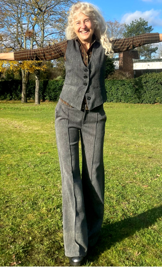  Pantalon Série B. Chevrons gris. Laine, large, fabrication française