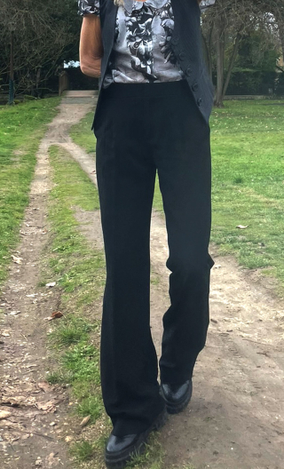 Pantalon Corleone. Noir. Polyester stretch, large loose fluide, chic