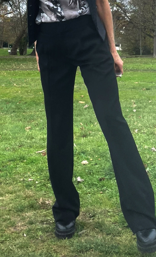 Pantalon Corleone. Noir. Polyester stretch, large loose fluide, chic