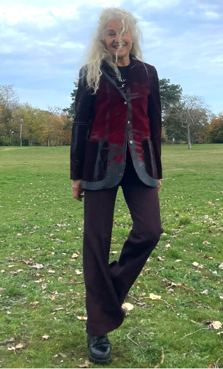 Veste Blazer. Velours goudron pourpre, rouge et noir, non doublée