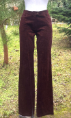 Pantalon. Velours choco fileté or. Imprimé mini, fabrication française