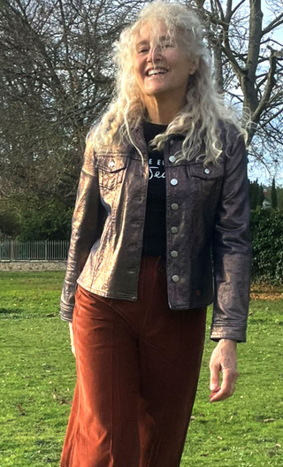 Veste Georgia. Glam. Bleu. Denim stretch, enduction lurex