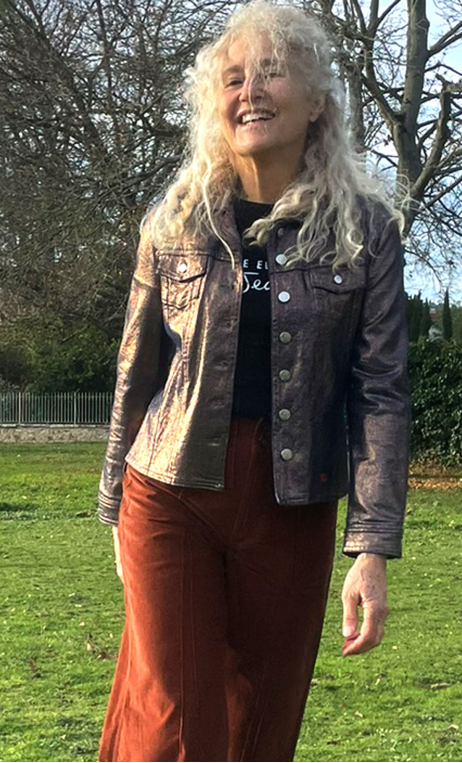 Veste Georgia. Glam. Bleu. Denim stretch, enduction lurex