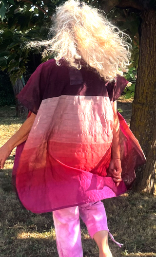 Kimono Indira. Harem. Rayures rose rouge. Veste non doublée hippy chic