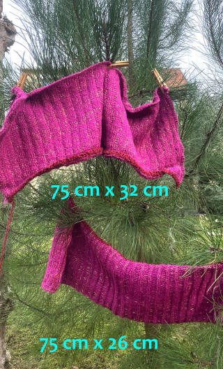 Manchons ou col. Fuchsia. Laine mélangée lurex, bandes tricotées